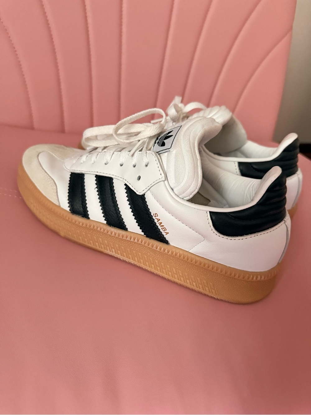 adidas White and Black XLG Samba Sneakers with Gum Sole
